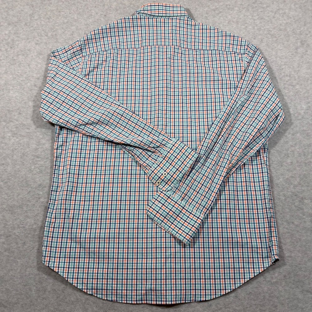 Peter Millar Shirt Mens L Blue Orange Plaid Performance MF18EW12BL‎ Stretch - Picture 8 of 8